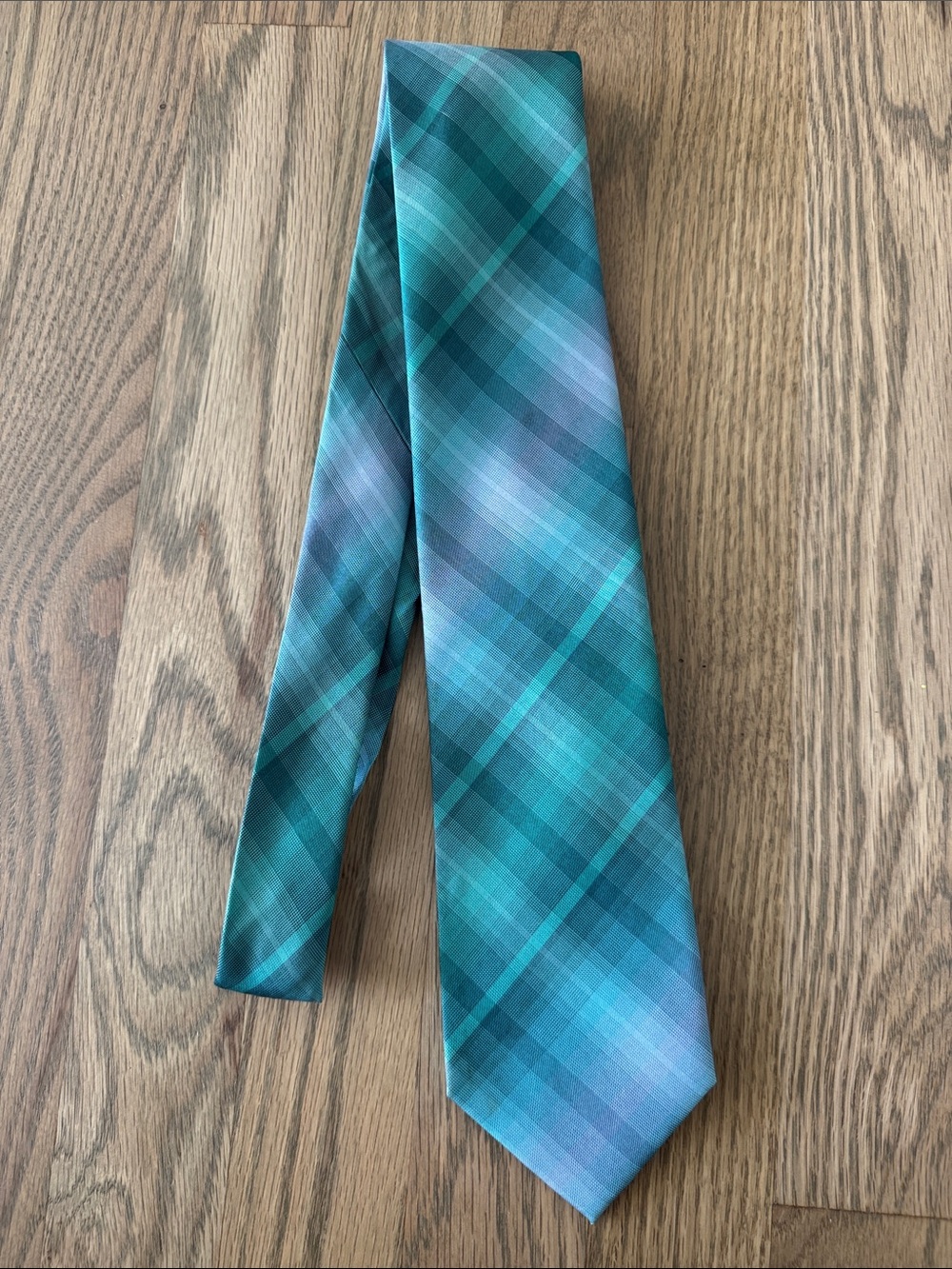 Kenneth Cole Teal & Aqua Plaid Tie
